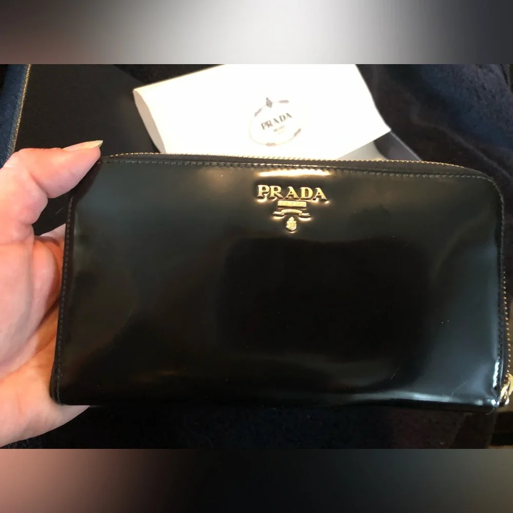 Auth Prada Black smooth long Wallet Nero in Box + Card M10506 spazzolatto 1 - Picture 2 of 7